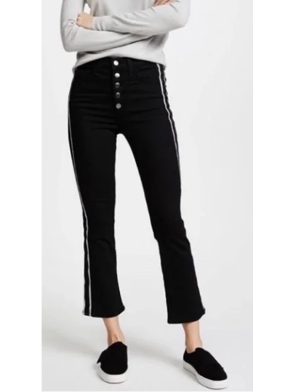 Veronica Beard Carolyn Baby Boot Cropped Jeans with Tux Stripes in Raven